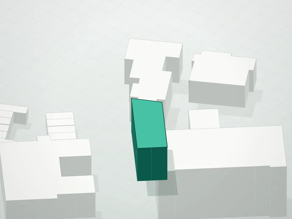 3D massing drawing of Colden Garden Condominium and neighboring buildings