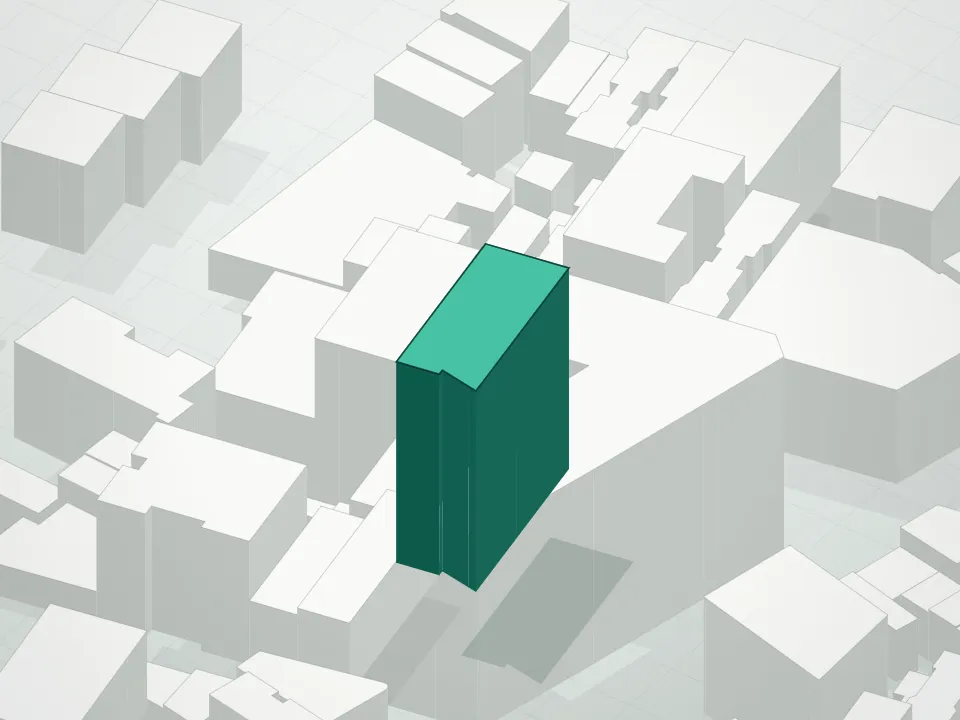 3D massing drawing of 132 Perry Street Condominium and neighboring buildings