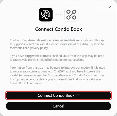 ChatGPT's Connect Condo Book dialog
